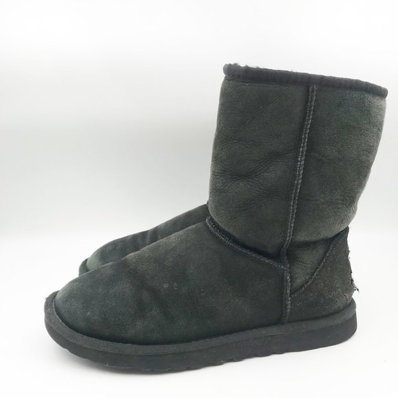 UGG Classic Short Black Suede Sheepskin Fur Lined Boots Mid Calf Y2K Womens 8 - Picture 4 of 14